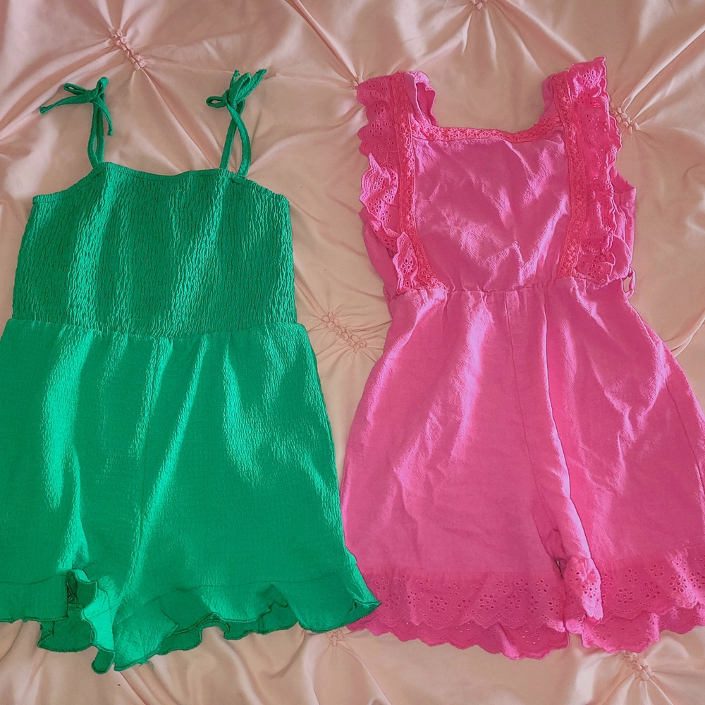 Green and Pink Kids Romper Set